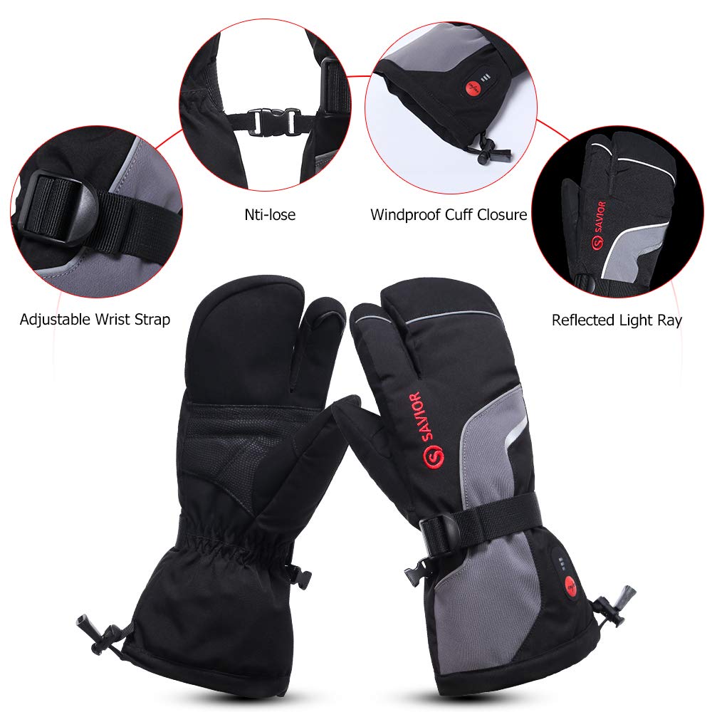 Savior Heated Gloves 3-Finger Ski Mitten 7.4V Rechareable Battery Gloves (7579874230510)
